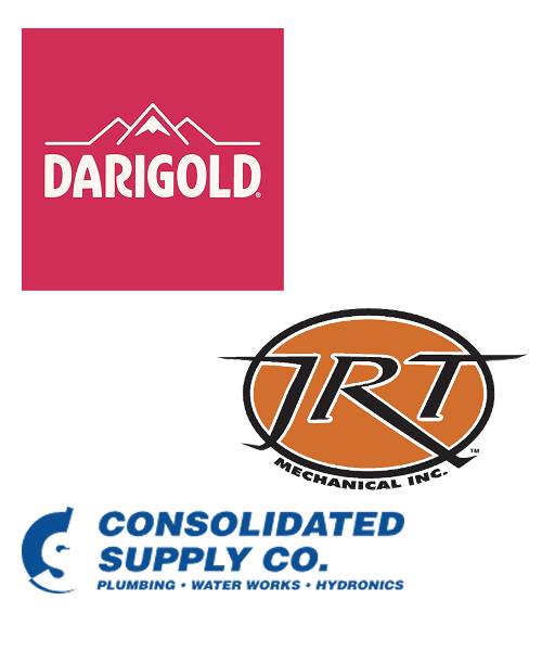 Darigold, JRT, and Consolidated Supply Co. brand logos - dairy processing plant project partners Darigold, JRT, and Consolidated Supply Co. brand logos representing the dairy processing plant installation partners in the MeritPress™ stainless steel press piping system case study